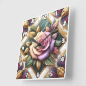 Elegante roze roos omringd door kleurrijke bladere vierkante klok (Hoek)