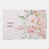 Elegante Roze Roos Pioen Bloem Monogram Theedoek (Horizontaal)
