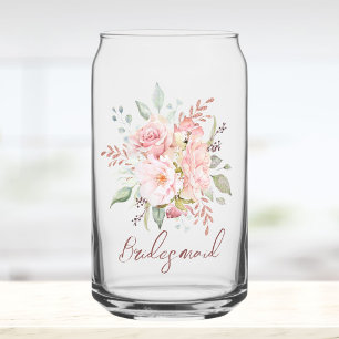 Elegante Roze Roos Pioen Bloemachtige Bruidsmeisje Blikvorm Glas