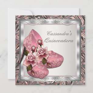 Elegante Roze Roos Quinceanera Kaart