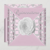 Elegante Roze Roos Quinceanera Kaart (Voorkant / Achterkant)