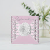 Elegante Roze Roos Quinceanera Kaart (Staand voorkant)