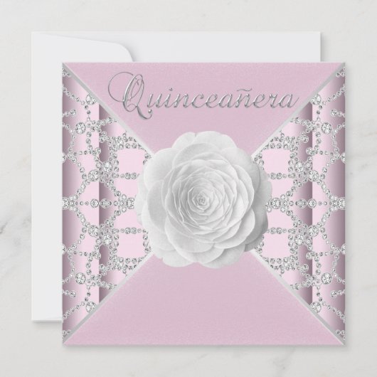 Elegante Roze Roos Quinceanera Kaart (Voorkant)