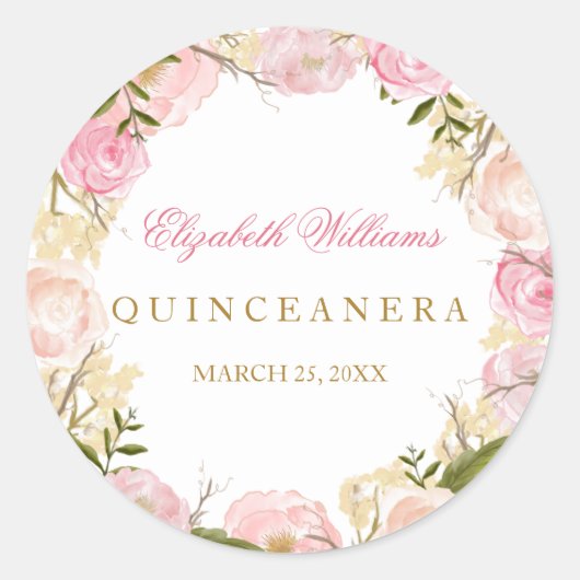 Elegante Roze Roos Quinceanera Sticker (Voorkant)