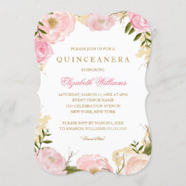 Elegante Roze Roos Quinceanera Uitnodiging
