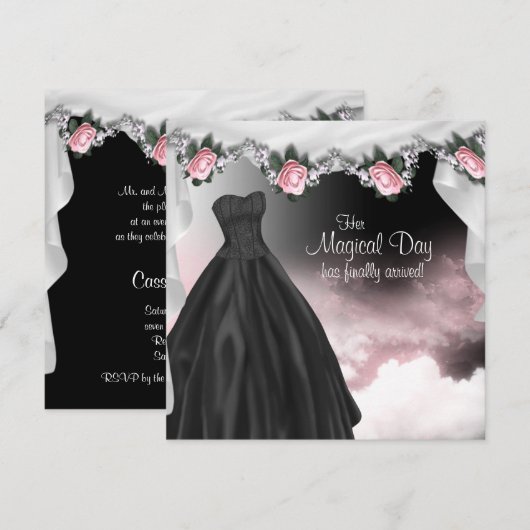 Elegante roze roos quinceanera uitnodigingen (Voorkant / Achterkant)