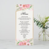 Elegante Roze Roos Rand Bruiloftsmenu Menu (Staand voorkant)