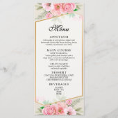Elegante Roze Roos Rand Bruiloftsmenu Menu (Voorkant)