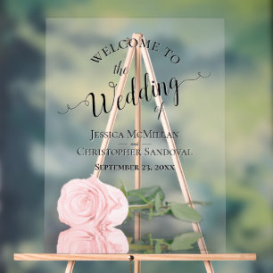 Elegante Roze Roos Romantische Trouw Welkom Acryl Bord