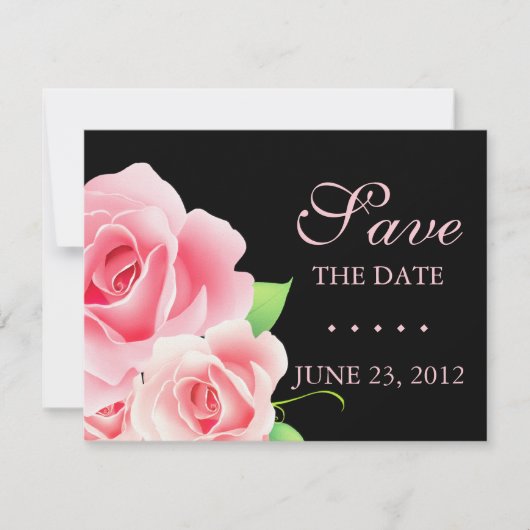 Elegante Roze Roos Sla de Datum Op [Zwart] Save The Date (Voorkant)