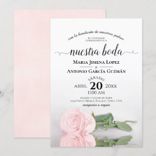 Elegante roze roos Spaanse Nuestra Boda bruiloft Kaart