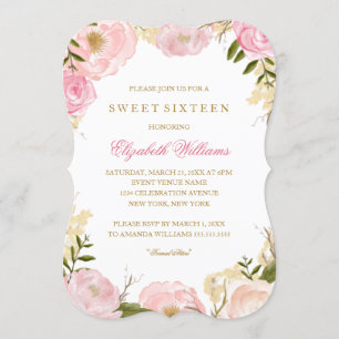 Elegante Roze Roos Sweet Sixteen Uitnodiging