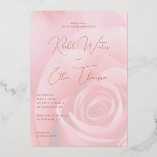 Elegante Roze Roos Trouw Uitnodiging (Voorkant)