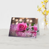 Elegante Roze Roos Verjaardagsgroet Kaart (Gele Bloem)