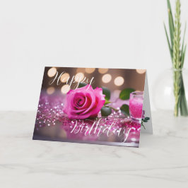 Elegante Roze Roos Verjaardagsgroet Kaart