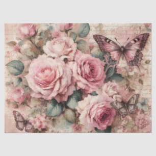 Elegante Roze Roos Vintage Bloemendecoupage Tissuepapier