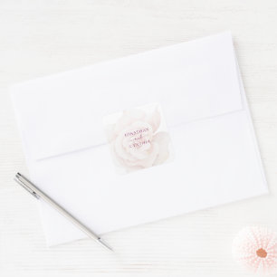 Elegante Roze Roos Waterverf Bloemige Trouwdag Vierkante Sticker