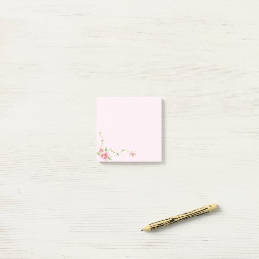 Elegante roze roos wijnstok post-it® notes (Op bureau)
