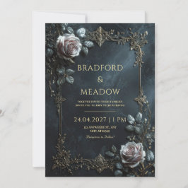Elegante Roze Roos Zilveren Blad Lijst Bruiloft Kaart
