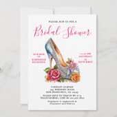 Elegante Roze Roos Zilveren Schoen Bruidsmeisjesfe Kaart (Voorkant)