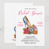 Elegante Roze Roos Zilveren Schoen Bruidsmeisjesfe Kaart (Voorkant / Achterkant)