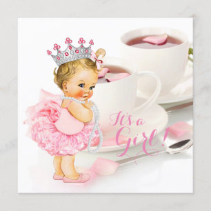 Elegante Roze Roosblaadjes Theekopje Baby Shower T Kaart