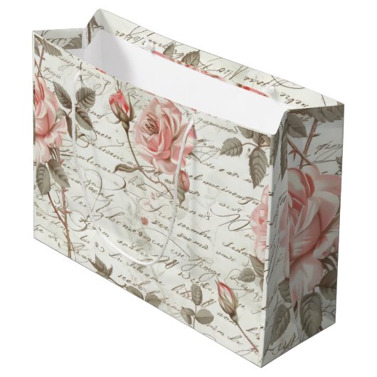Elegante Roze Rose Gift Bag Groot Cadeauzakje (Voorkant Gekanteld)