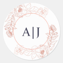 Elegante Roze Rose Goud Bloemen Huwelijk Monogram