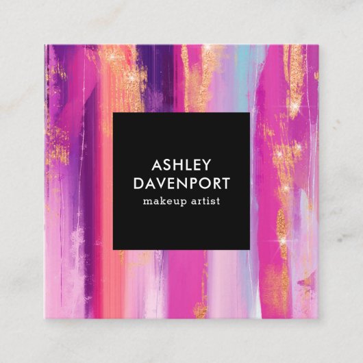 Elegante roze rose goud glitter penseelstreken mak vierkante visitekaartje (Voorkant)