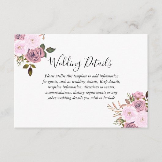 Elegante Roze & Rose Gouden Trouwreceptie details Informatiekaartje (Voorkant)