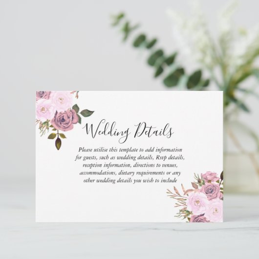 Elegante Roze & Rose Gouden Trouwreceptie details Informatiekaartje (Staand voorkant)