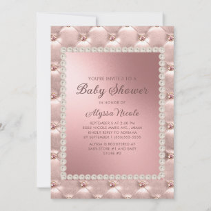 Elegante Roze Roségoud Witte Parels Baby Shower In Kaart