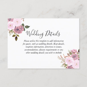Elegante Roze & Roségouden Trouwreceptie details Informatiekaartje