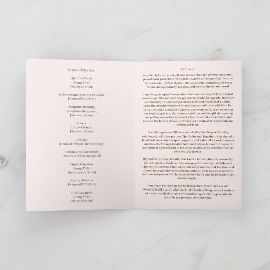 Elegante roze rouwrouwrouwdienst programma's (Binnen)