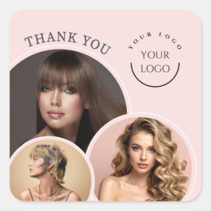 Elegante Roze Roze 3 Foto Kapsalon Bedankt Vierkante Sticker