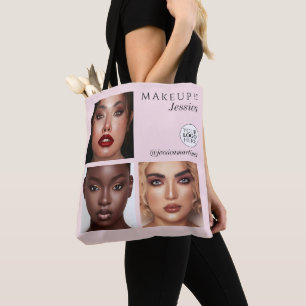 Elegante Roze Roze 3 Foto Logo Make-up Studio Tote Bag