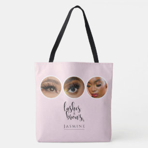 Elegante Roze Roze 3 Foto Wimper- en Wenkbrauwkuns Tote Bag