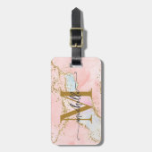Elegante Roze Roze Agaten Initiaal Script Letterty Bagagelabel (Voorkant verticaal)