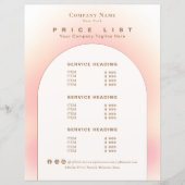 Elegante Roze Roze Beige Ombre Gradiënt Prijslijst (Voorkant)