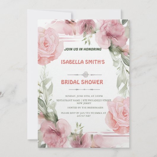 Elegante Roze Roze Bloem Bruids Douche Uitnodiging (Voorkant)