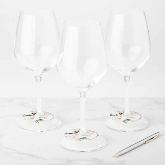 Elegante Roze Roze Bloem Bruiloft Favor Wijnglaslabel (Set)