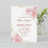 Elegante Roze Roze Bloem Bruiloft Folie Uitnodiging (Staand Voorkant)