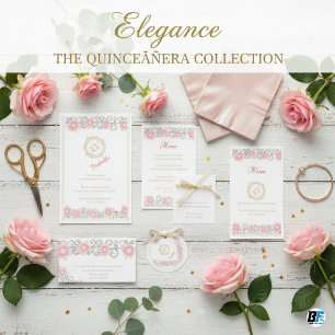 Elegante Roze Roze Bloem en Gouden Monogram Quince Servet