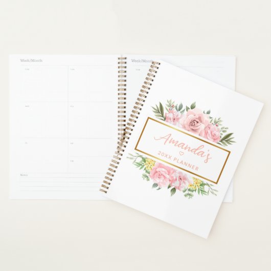 Elegante Roze Roze Bloem Gepersonaliseerde Naam Planner (Display)