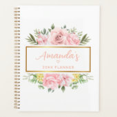 Elegante Roze Roze Bloem Gepersonaliseerde Naam Planner (Voorkant)