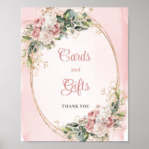 Elegante Roze Roze Bloem Gouden Glitter Kaarten Ca Poster