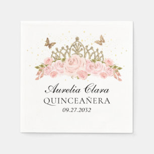 Elegante Roze Roze Bloem Gouden Tiara Quinceanera Servet