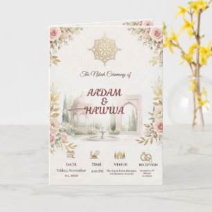 Elegante Roze Roze Bloem Islamitische Nikah Trouw  Kaart