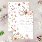 Elegante Roze Roze Bloem Vlinder Quinceañera Kaart