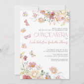 Elegante Roze Roze Bloem Vlinder Quinceañera Kaart (Voorkant)